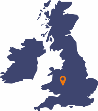 graphic of blue map of UK with the Midlands pinned