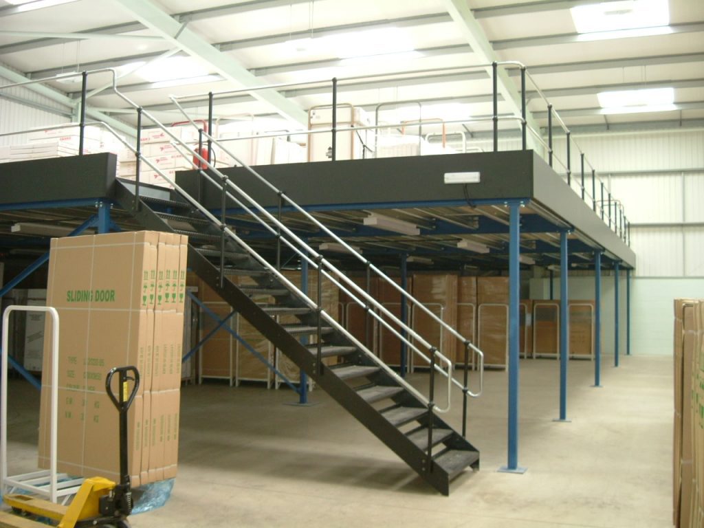 A mezzanine floor in a warehouse
